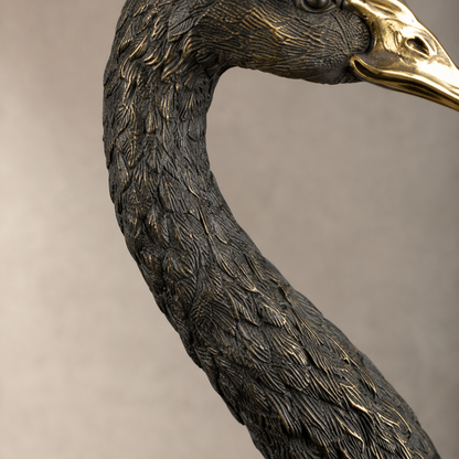 Sculpture en bronze patiné, cygne nageant sur socle marbre, vue 3