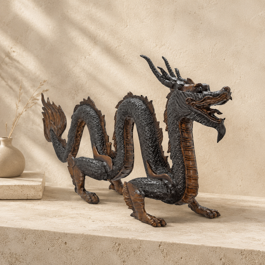 Sculpture en bronze patiné, dragon impérial chinois