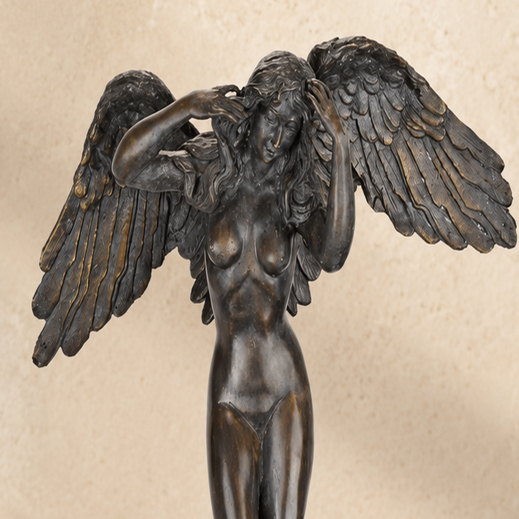 Sculpture en bronze patiné, figure féminine ailée, vue 4