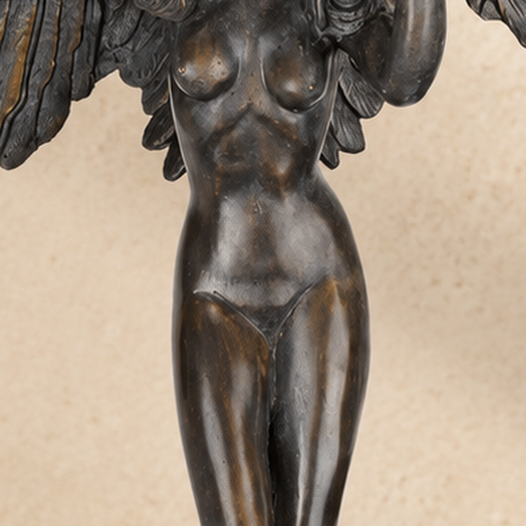 Sculpture en bronze patiné, figure féminine ailée, vue 5