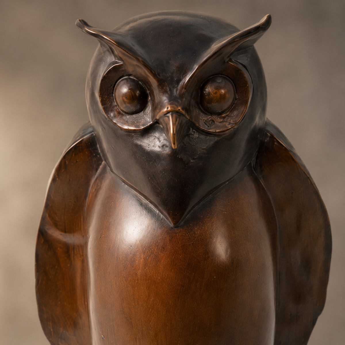 Sculpture en bronze patiné, hibou grand-duc sur souche, vue 3