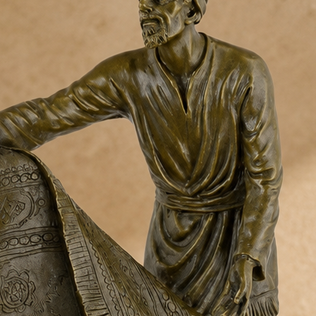 Sculpture en bronze patiné, marchand de tapis oriental, vue 4