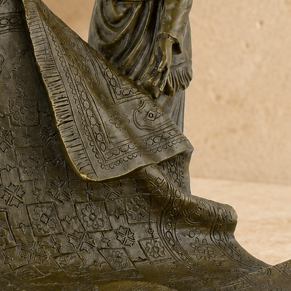 Sculpture en bronze patiné, marchand de tapis oriental, vue 6