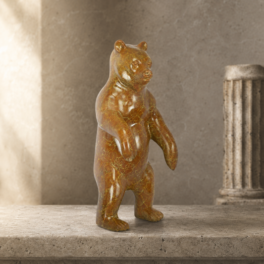 Sculpture en bronze patiné, ours brun dressé