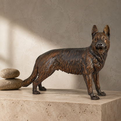 Sculpture en bronze patiné représentant un berger allemand