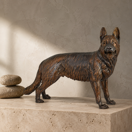 Sculpture en bronze patiné représentant un berger allemand