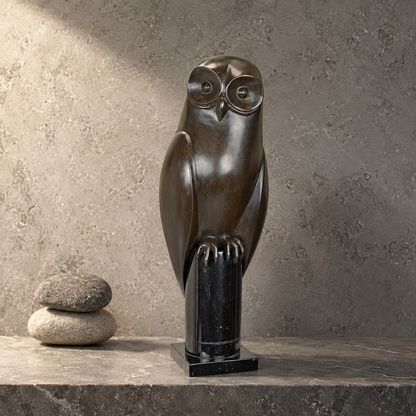 Sculpture en bronze patiné représentant un hibou stylisé