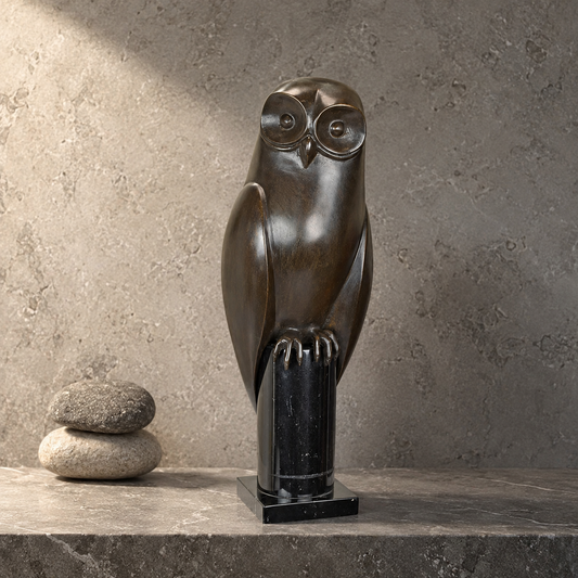 Sculpture en bronze patiné représentant un hibou stylisé