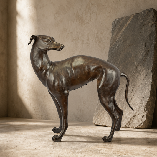 Sculpture en bronze patiné représentant un lévrier