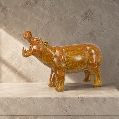 Sculpture en bronze patiné représentant un hippopotame