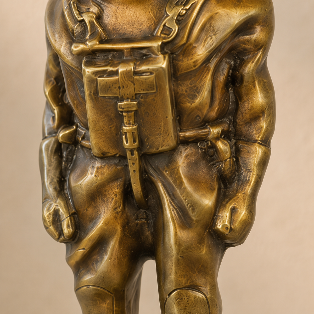 Sculpture en bronze patiné, scaphandrier en pied, vue 5