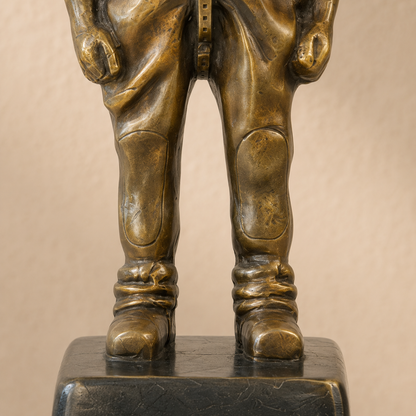 Sculpture en bronze patiné, scaphandrier en pied, vue 6