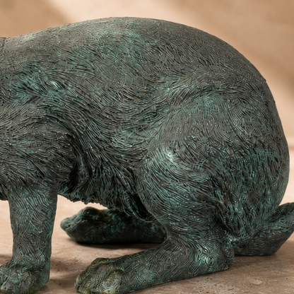 Sculpture en bronze patiné vert-de-gris, lièvre aux aguets, vue 5