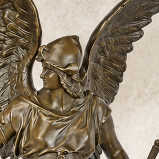 Sculpture en bronze patiné, victoire ailée à l'épée, vue 2