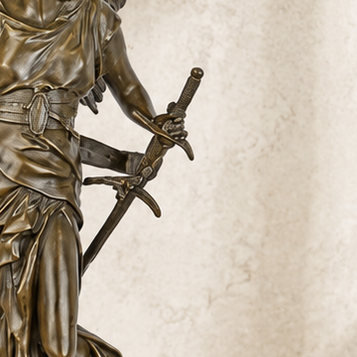 Sculpture en bronze patiné, victoire ailée à l'épée, vue 3