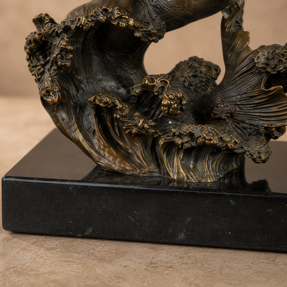 Sculpture en bronze Poséidon au trident sur vagues, vue 7