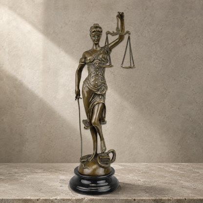 Sculpture en bronze Thémis déesse de la Justice sur socle