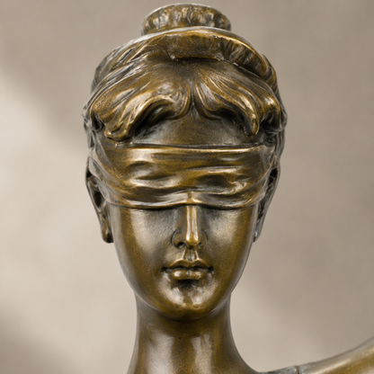 Sculpture en bronze Thémis déesse de la Justice sur socle, vue 2