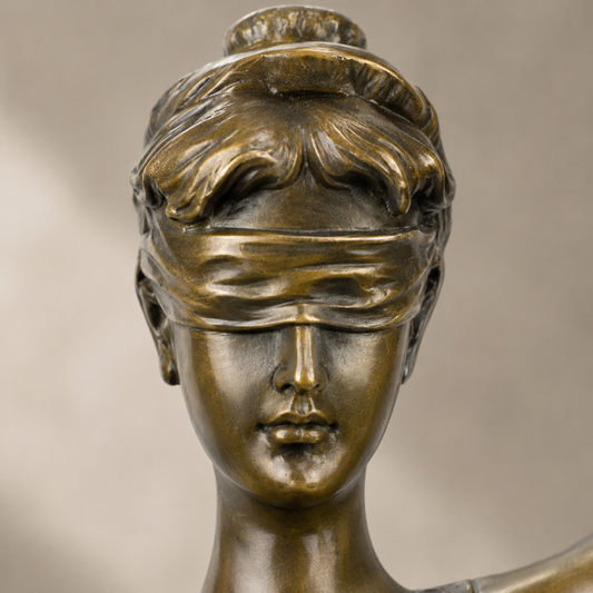 Sculpture en bronze Thémis déesse de la Justice sur socle, vue 2