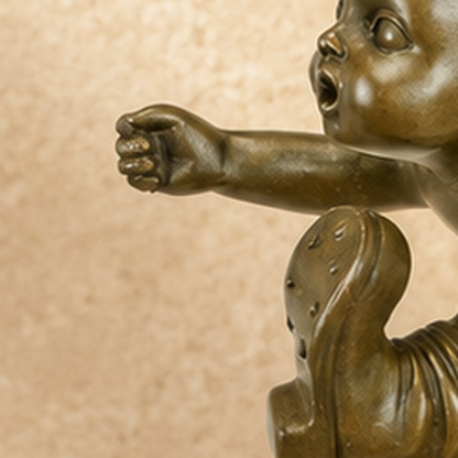 Sculpture en bronze Tom Pouce sur sphère, socle marbre, vue 4