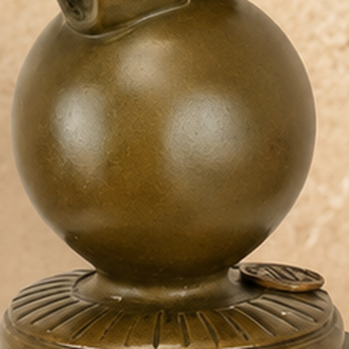 Sculpture en bronze Tom Pouce sur sphère, socle marbre, vue 5