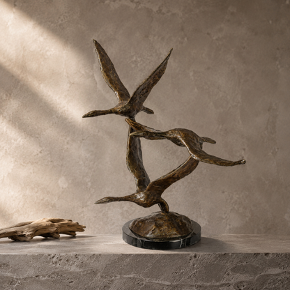 Sculpture en bronze trio d'oies sauvages en vol