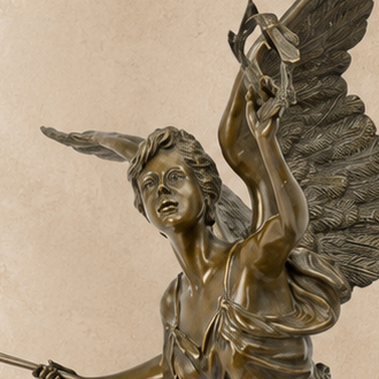 Sculpture en bronze Victoire ailée à la trompette sur socle, vue 2