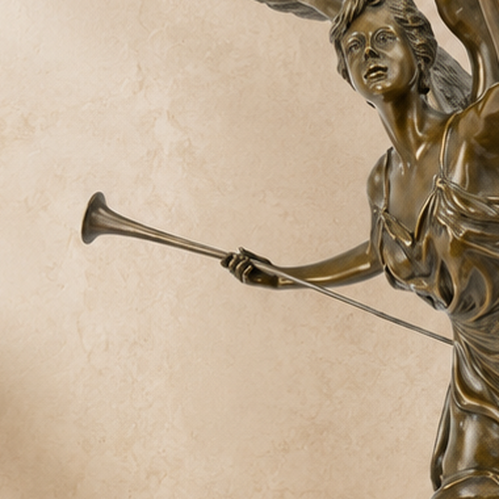 Sculpture en bronze Victoire ailée à la trompette sur socle, vue 3