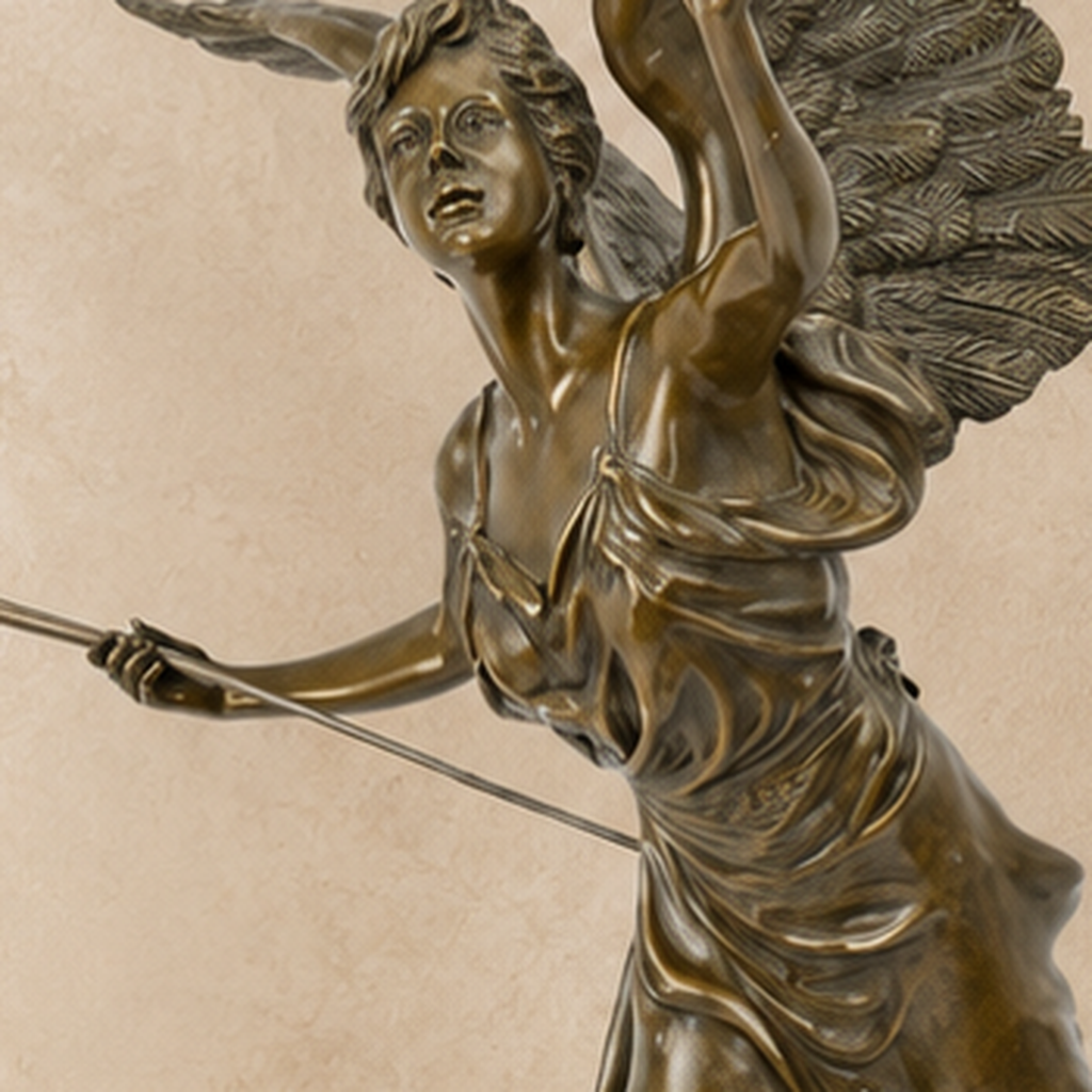 Sculpture en bronze Victoire ailée à la trompette sur socle, vue 5
