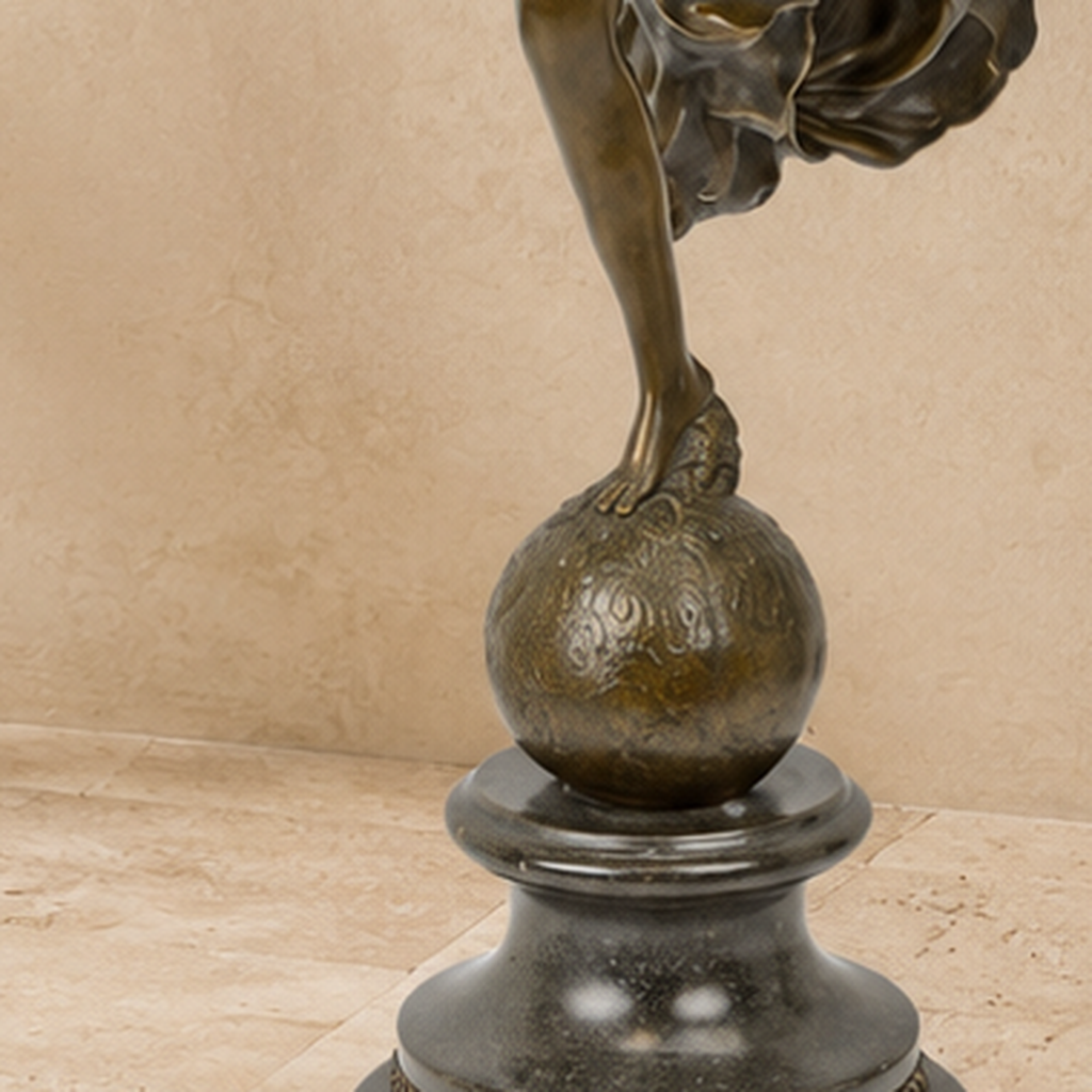Sculpture en bronze Victoire ailée à la trompette sur socle, vue 7