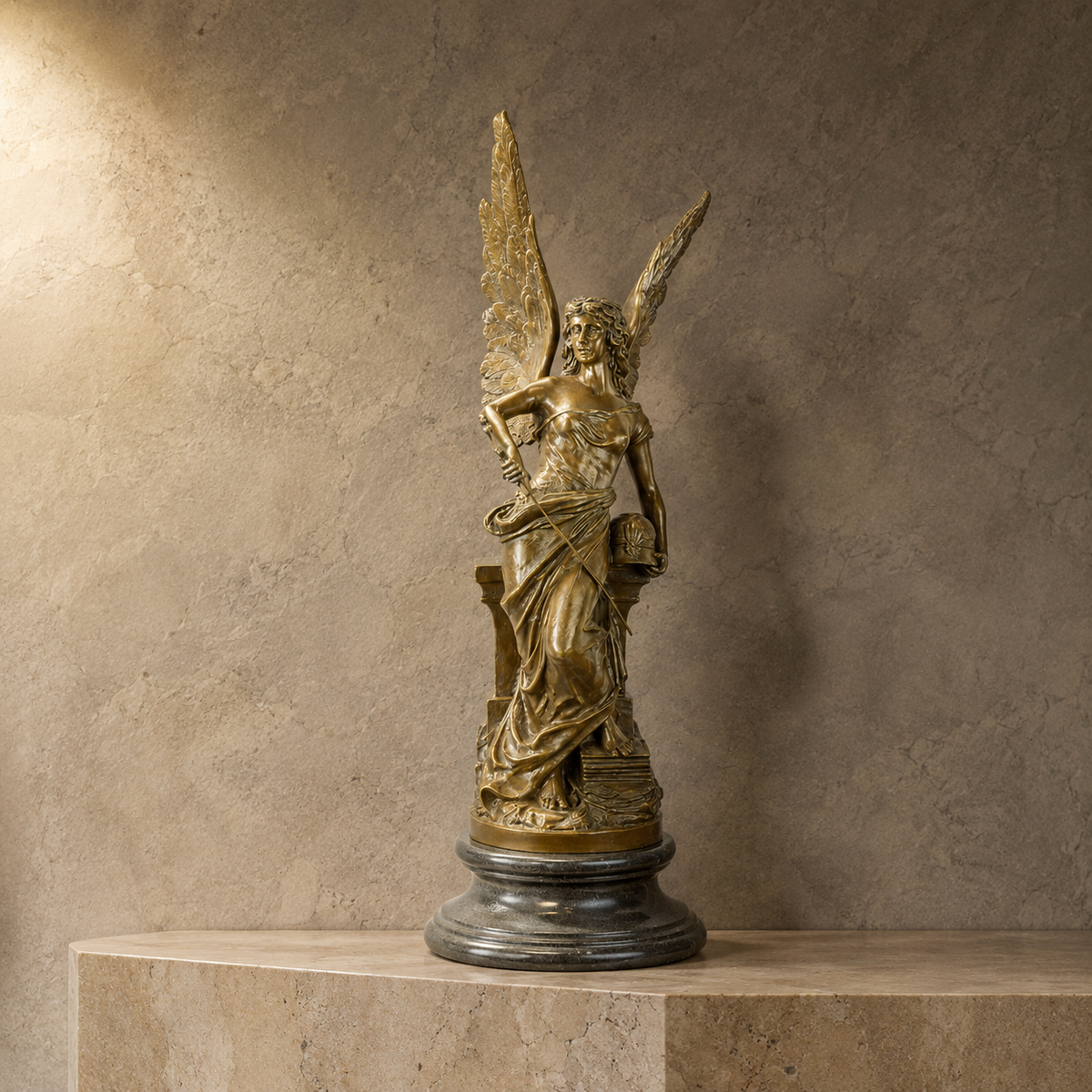 Sculpture en bronze Victoire ailée tenant un flambeau