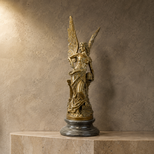 Sculpture en bronze Victoire ailée tenant un flambeau