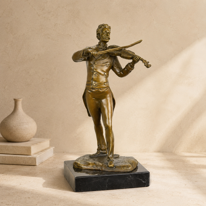 Sculpture en bronze violoniste Johann Strauss sur marbre