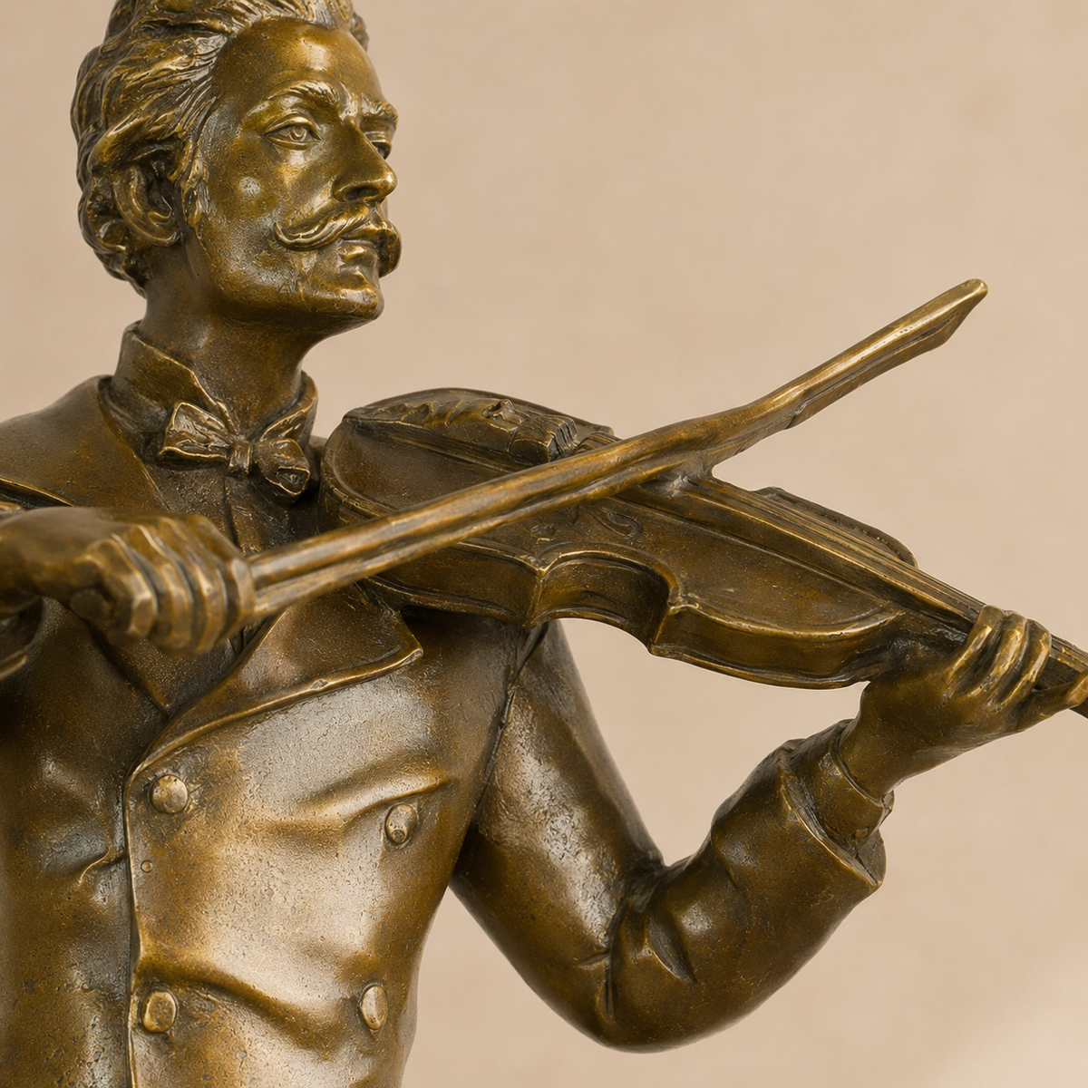 Sculpture en bronze violoniste Johann Strauss sur marbre, vue 3