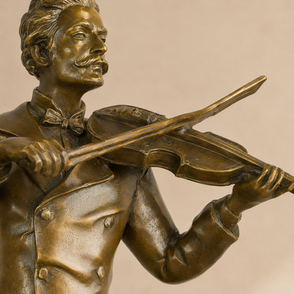 Sculpture en bronze violoniste Johann Strauss sur marbre, vue 3
