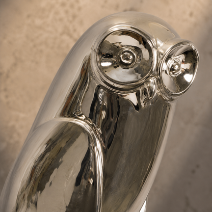 Sculpture hibou en bronze argenté sur socle en marbre noir, vue 6