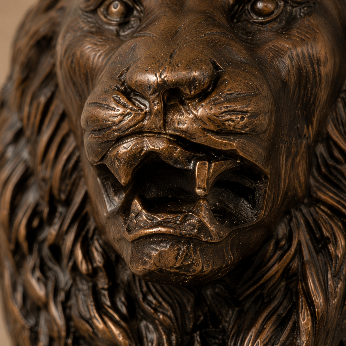 Sculpture lion rugissant en bronze patiné sur socle marbre, vue 4
