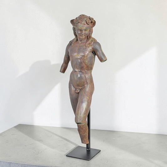 Sculpture Mercure en bronze patiné sur socle métal