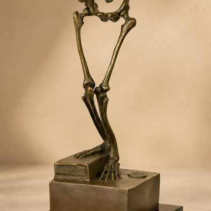 Sculpture squelette penseur en bronze patiné sur marbre, vue 5