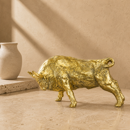 Sculpture taureau en bronze doré patine brillante
