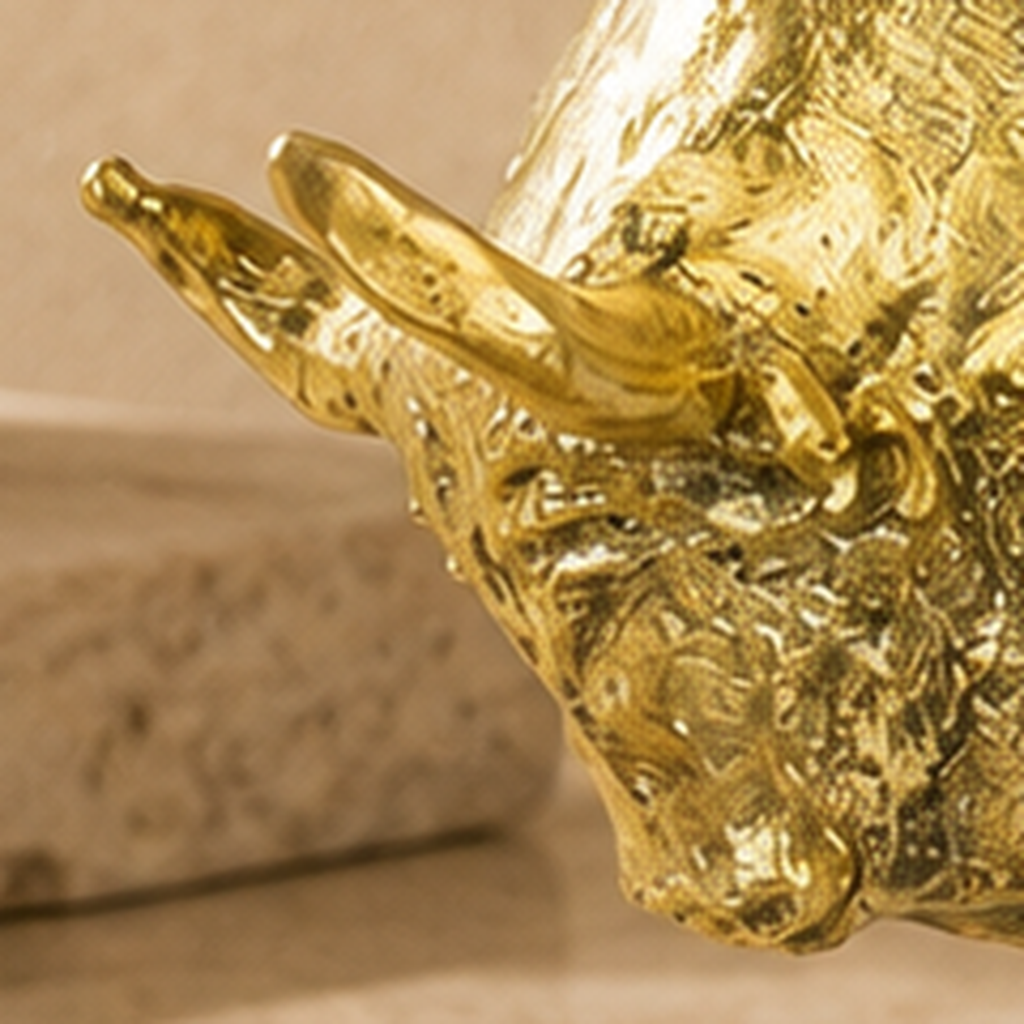 Sculpture taureau en bronze doré patine brillante, vue 3