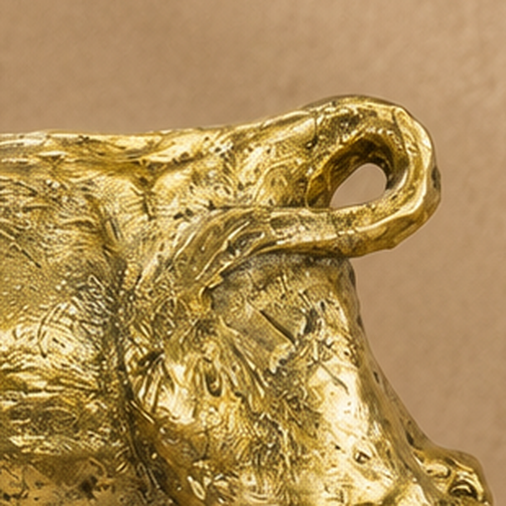 Sculpture taureau en bronze doré patine brillante, vue 6