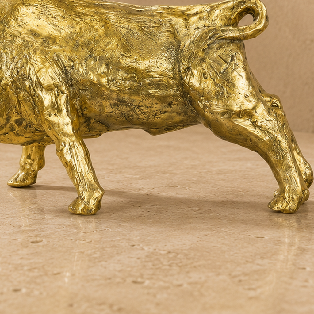 Sculpture taureau en bronze doré patine brillante, vue 7