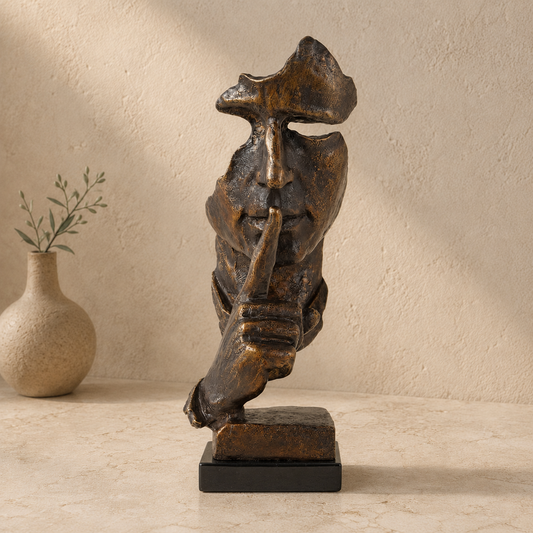 Sculpture visage Le Silence, patine bronze doré