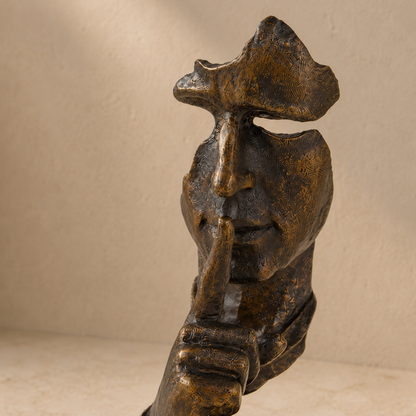 Sculpture visage Le Silence, patine bronze doré, vue 3