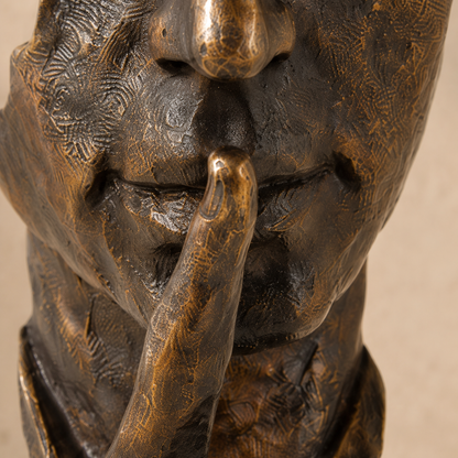 Sculpture visage Le Silence, patine bronze doré, vue 4