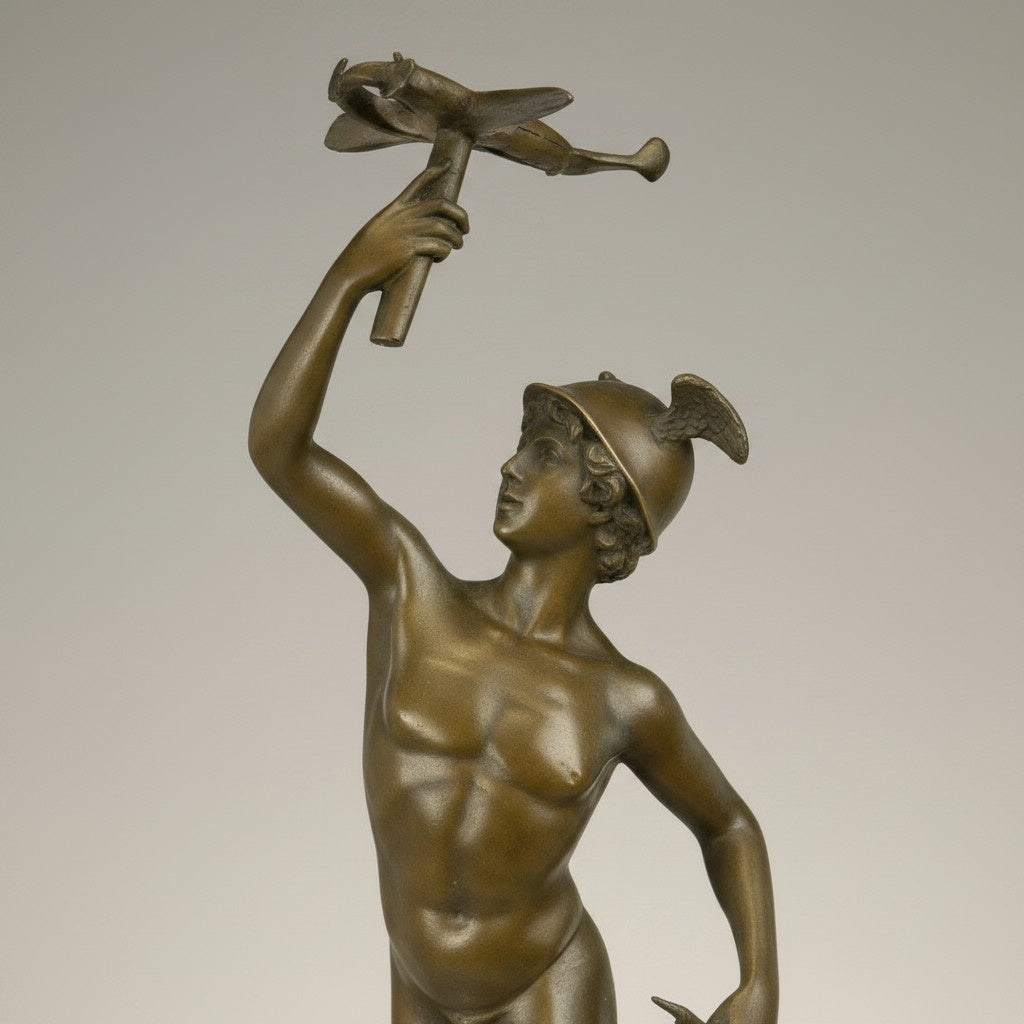 Statue bronze Mercure d'après Giambologna sur marbre, vue 2