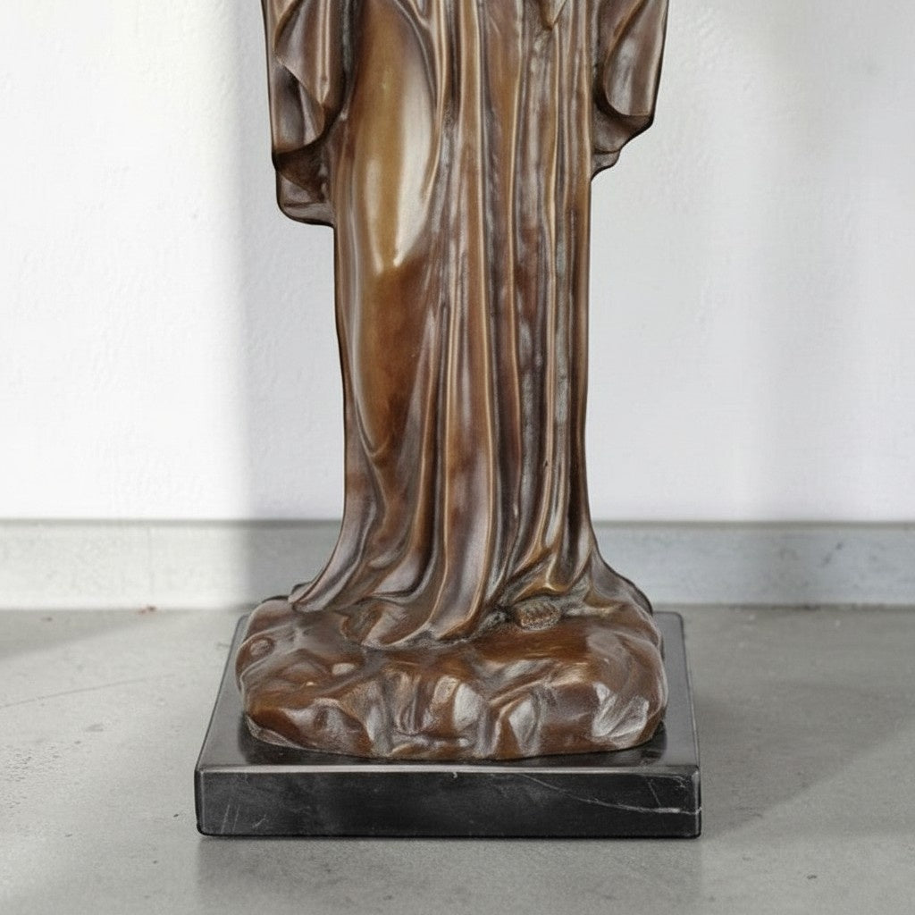 Statue en bronze Vierge Marie sur socle en marbre noir, vue 3