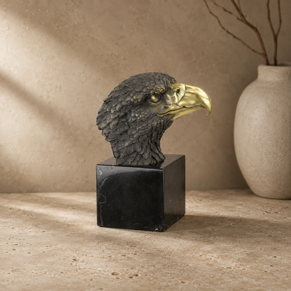 Tête d'aigle en bronze bicolore sur socle en marbre noir